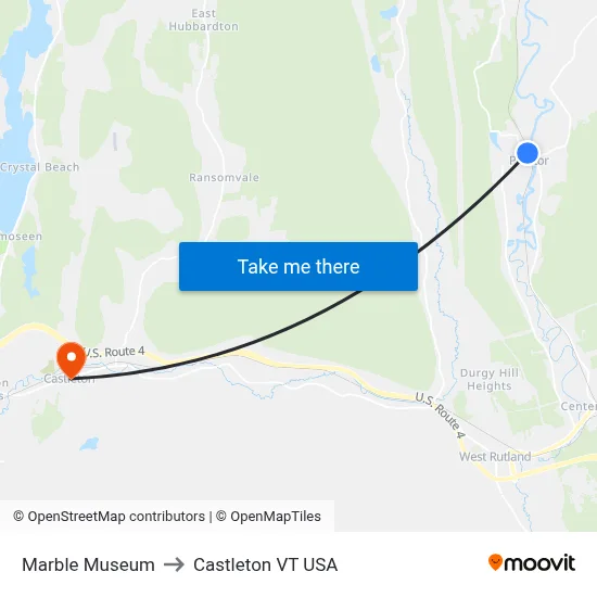 Marble Museum to Castleton VT USA map