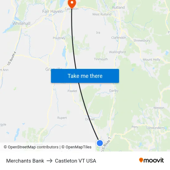 Merchants Bank to Castleton VT USA map