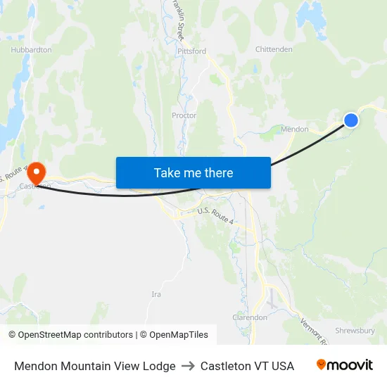 Mendon Mountain View Lodge to Castleton VT USA map