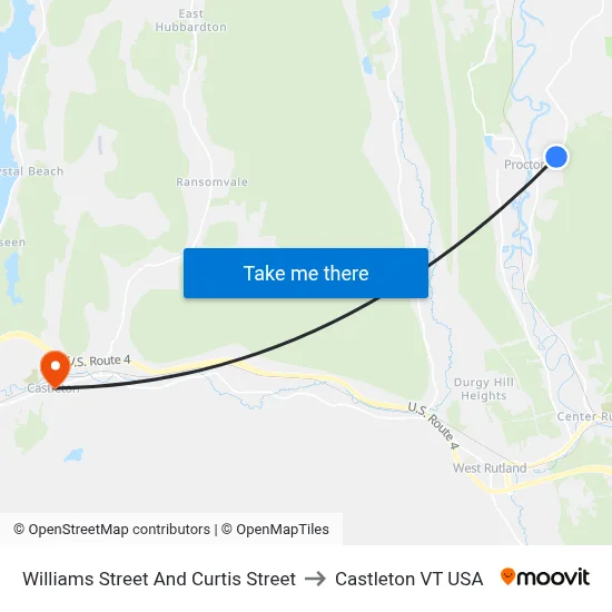 Williams Street And Curtis Street to Castleton VT USA map