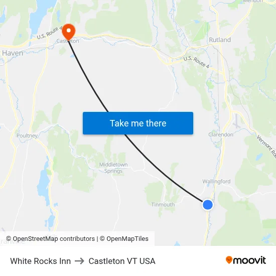 White Rocks Inn to Castleton VT USA map
