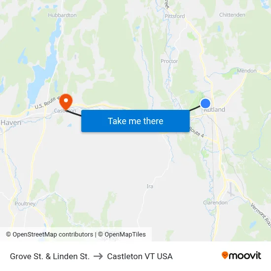 Grove St. & Linden St. to Castleton VT USA map