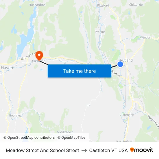 Meadow Street And School Street to Castleton VT USA map