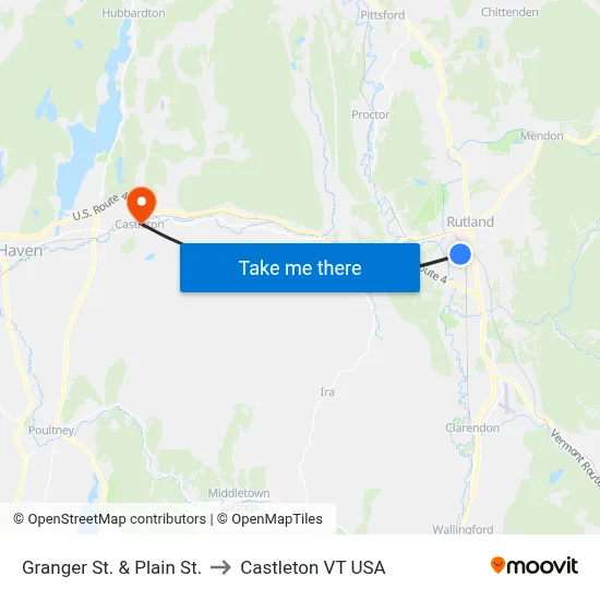 Granger St. & Plain St. to Castleton VT USA map