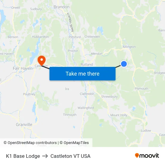 K1 Base Lodge to Castleton VT USA map