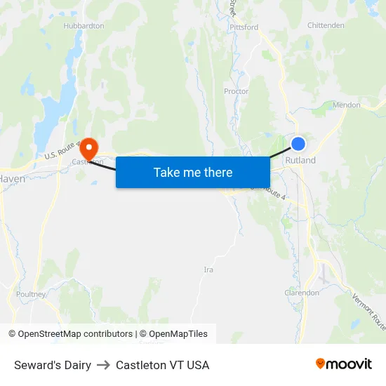 Seward's Dairy to Castleton VT USA map