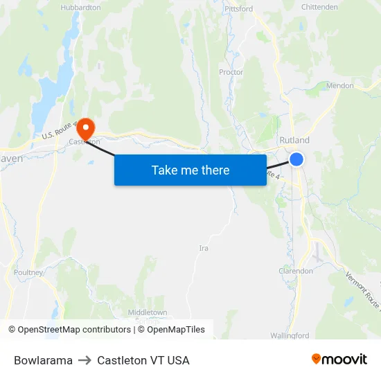 Bowlarama to Castleton VT USA map