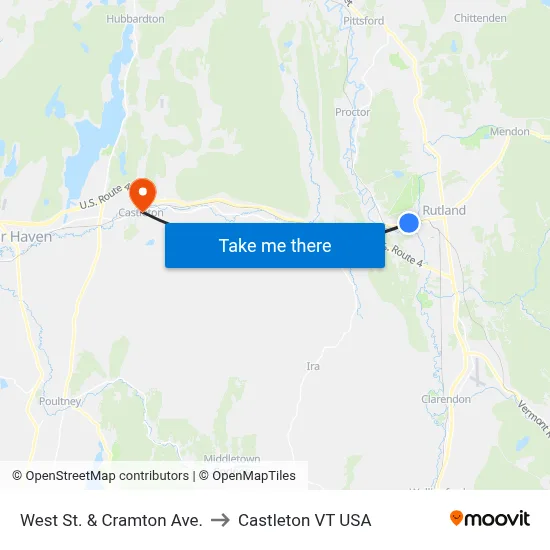 West St. & Cramton Ave. to Castleton VT USA map