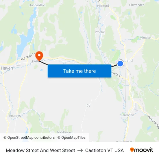 Meadow Street And West Street to Castleton VT USA map