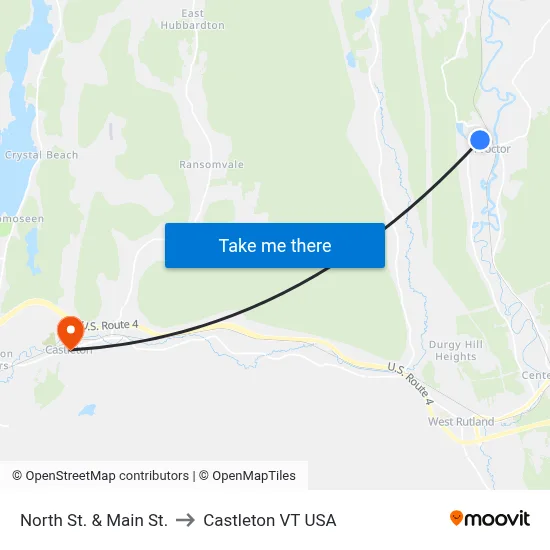 North St. & Main St. to Castleton VT USA map