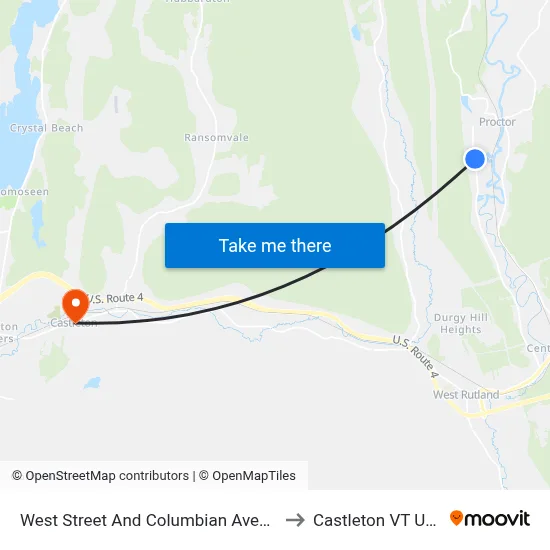 West Street And Columbian Avenue to Castleton VT USA map
