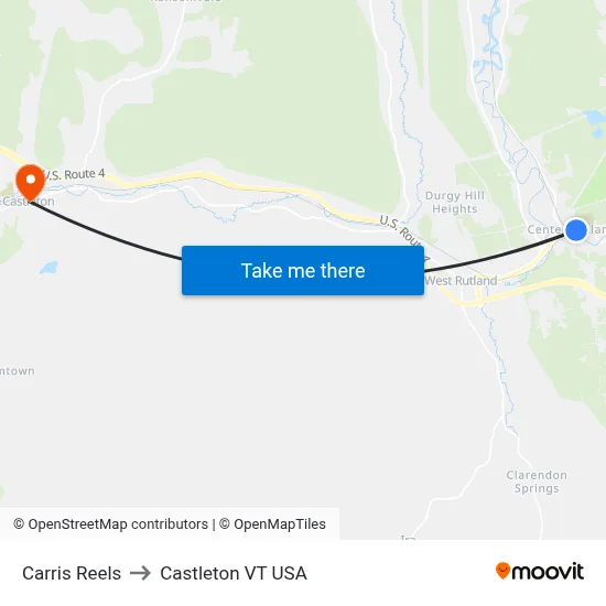 Carris Reels to Castleton VT USA map