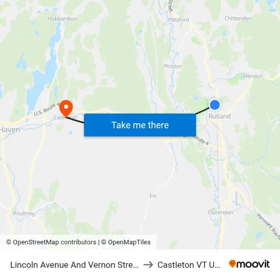 Lincoln Avenue And Vernon Street to Castleton VT USA map
