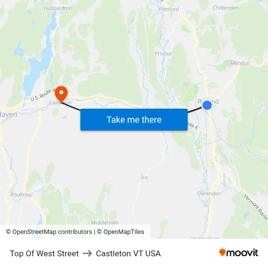 Top Of West Street to Castleton VT USA map