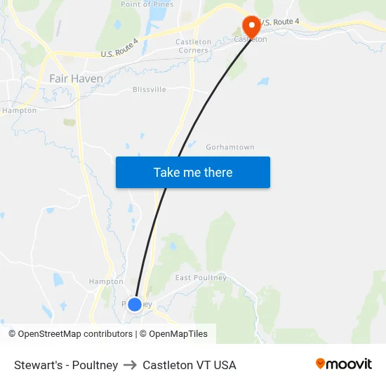 Stewart's - Poultney to Castleton VT USA map