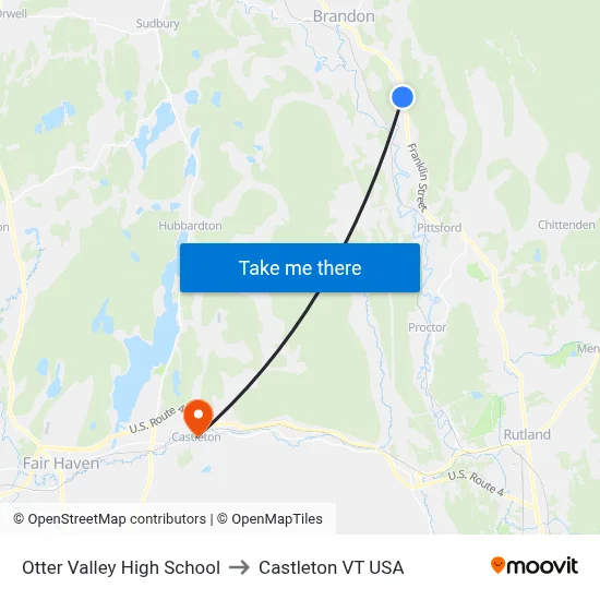 Otter Valley High School to Castleton VT USA map
