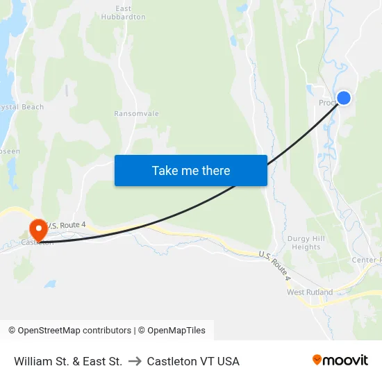 William St. & East St. to Castleton VT USA map