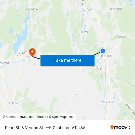 Pearl St. & Vernon St. to Castleton VT USA map