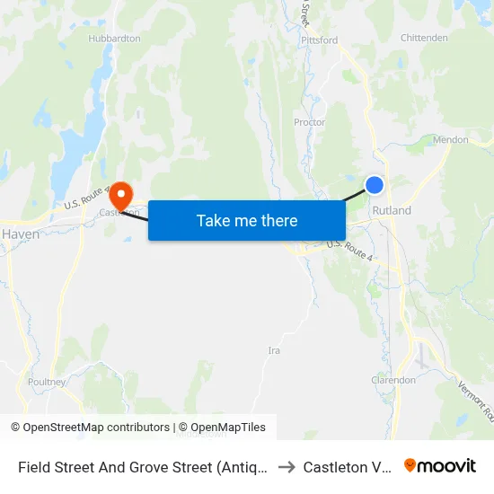 Field Street And Grove Street (Antique Mansion) to Castleton VT USA map