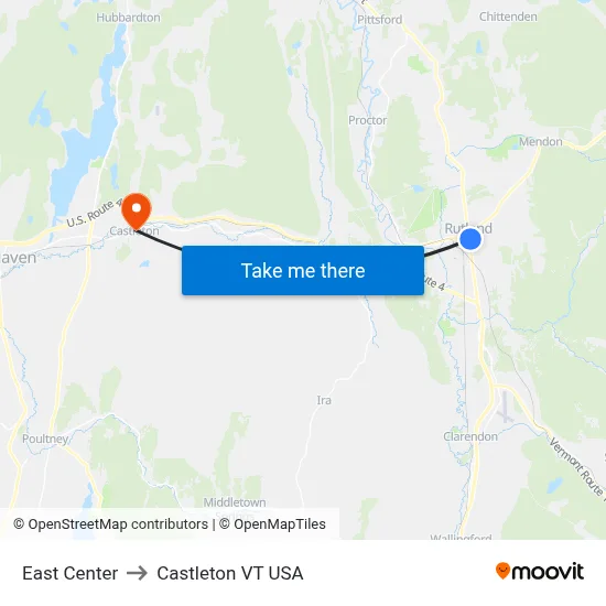 East Center to Castleton VT USA map