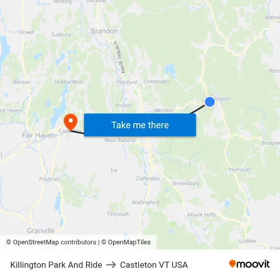 Killington Park And Ride to Castleton VT USA map