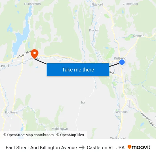 East Street And Killington Avenue to Castleton VT USA map