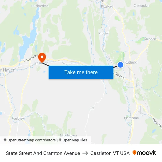 State Street And Cramton Avenue to Castleton VT USA map
