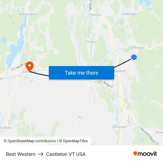 Best Western to Castleton VT USA map