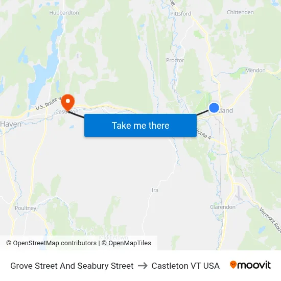 Grove Street And Seabury Street to Castleton VT USA map