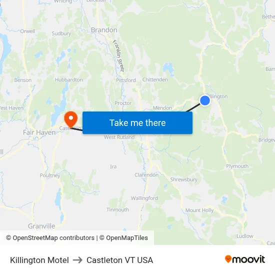 Killington Motel to Castleton VT USA map