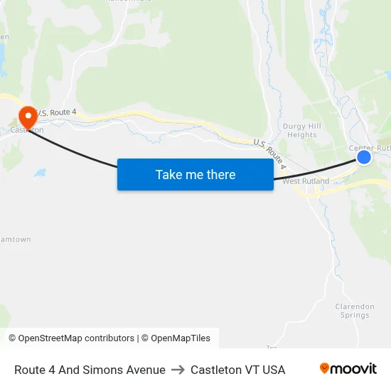 Route 4 And Simons Avenue to Castleton VT USA map