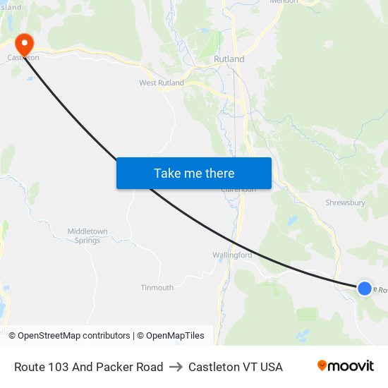 Route 103 And Packer Road to Castleton VT USA map