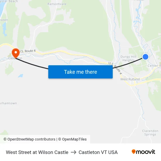 West Street at Wilson Castle to Castleton VT USA map