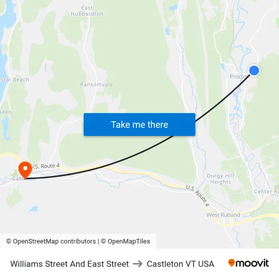 Williams Street And East Street to Castleton VT USA map