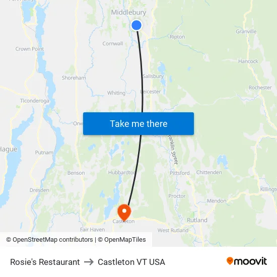 Rosie's Restaurant to Castleton VT USA map