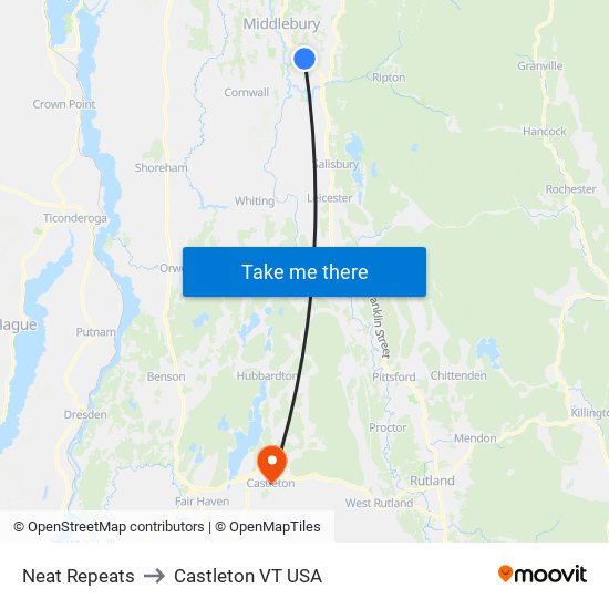 Neat Repeats to Castleton VT USA map