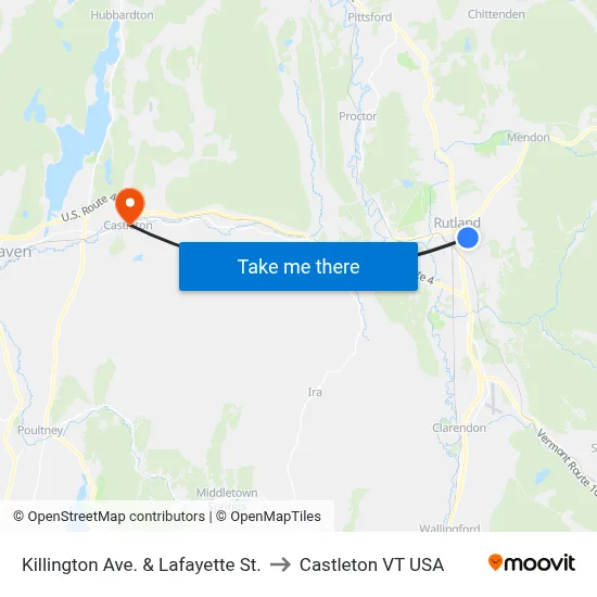 Killington Ave. & Lafayette St. to Castleton VT USA map