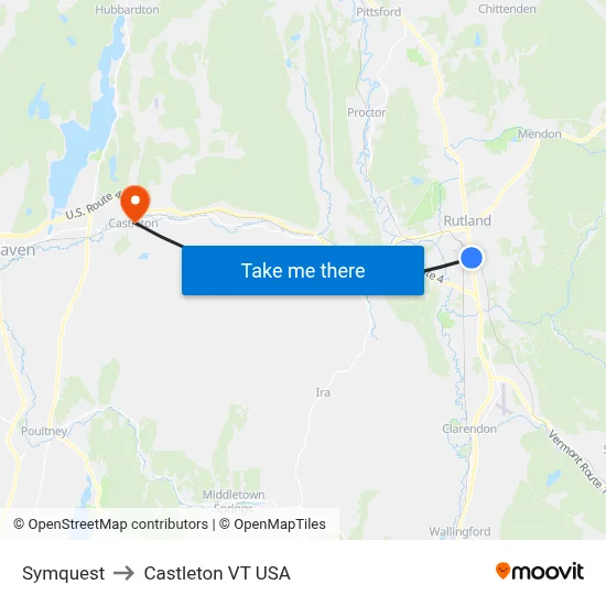 Symquest to Castleton VT USA map