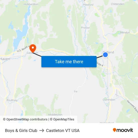 Boys & Girls Club to Castleton VT USA map