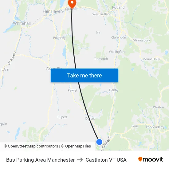 Bus Parking Area Manchester to Castleton VT USA map
