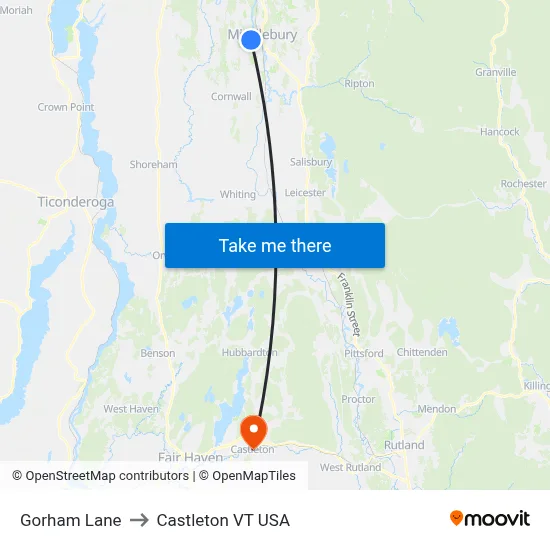 Gorham Lane to Castleton VT USA map