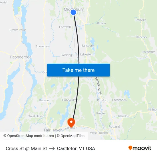 Cross St @ Main St to Castleton VT USA map