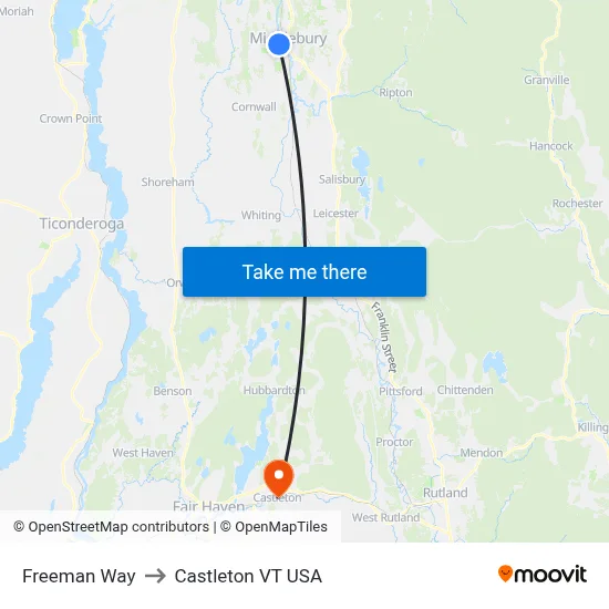 Freeman Way to Castleton VT USA map