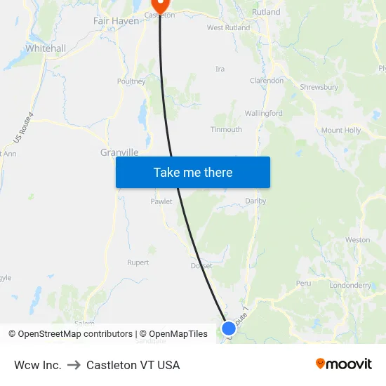 Wcw Inc. to Castleton VT USA map