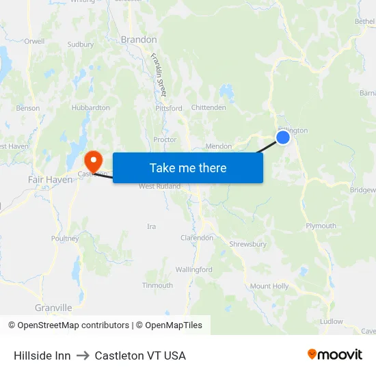 Hillside Inn to Castleton VT USA map