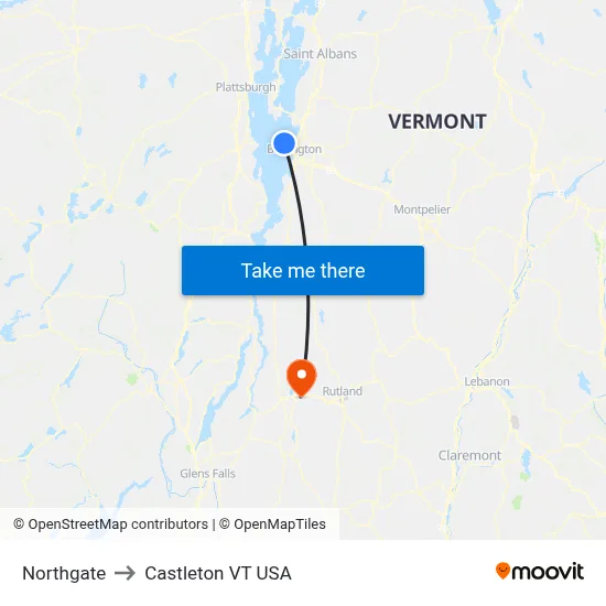 Northgate to Castleton VT USA map