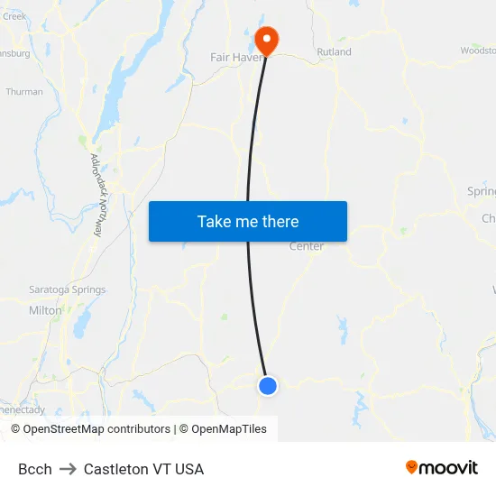 Bcch to Castleton VT USA map