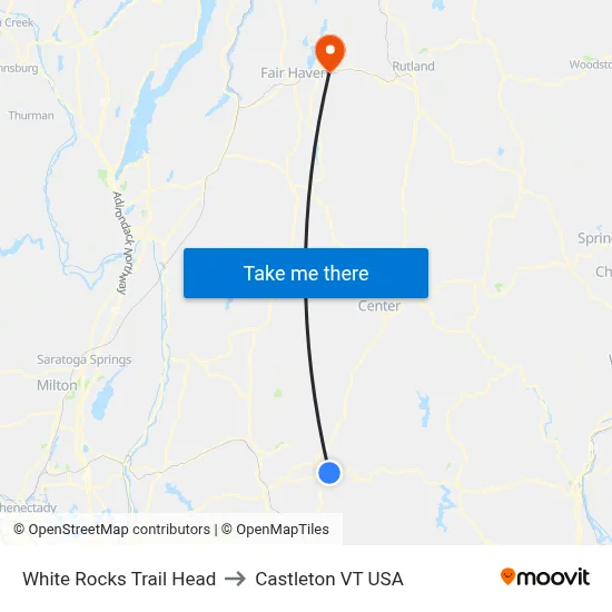 White Rocks Trail Head to Castleton VT USA map