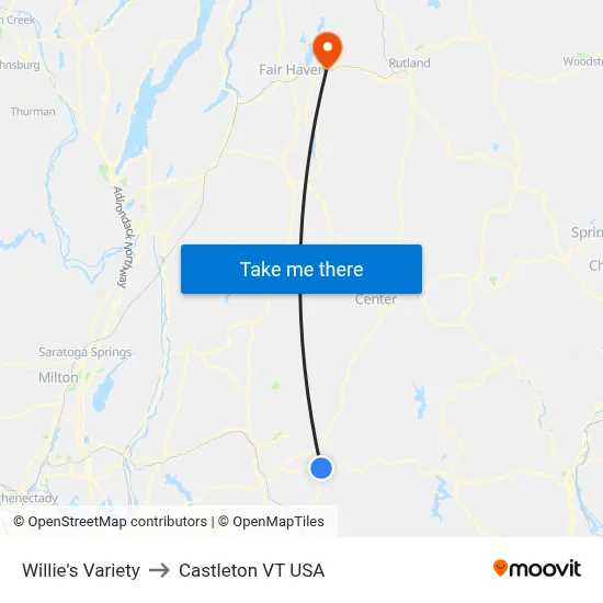 Willie's Variety to Castleton VT USA map