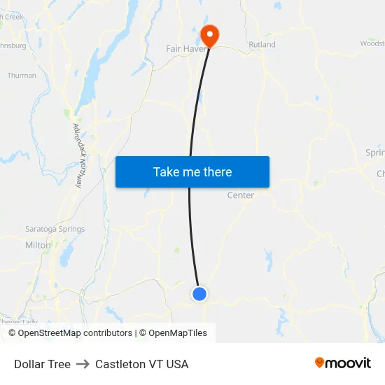 Dollar Tree to Castleton VT USA map